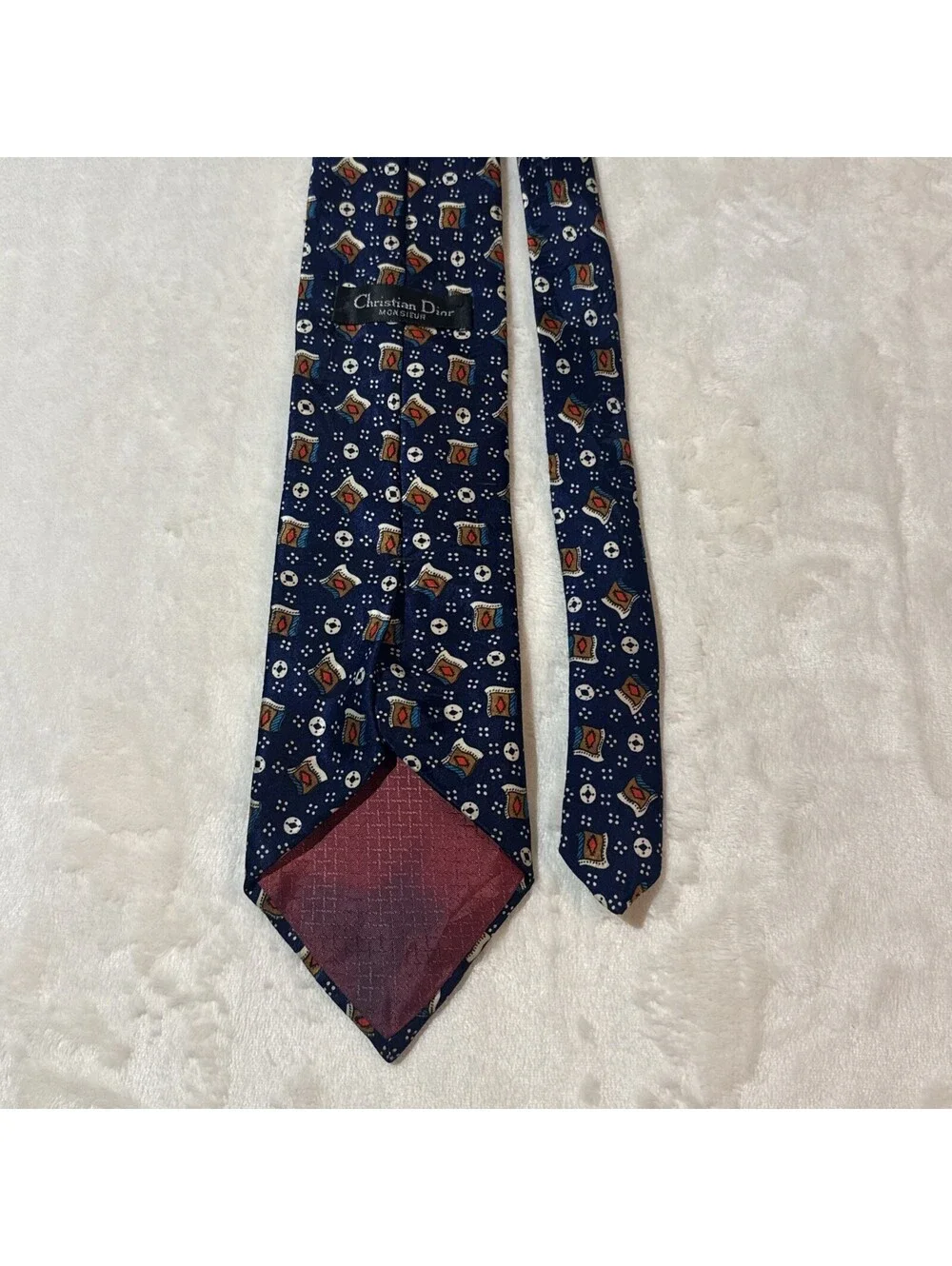 Christian Dior Necktie Mens OS Blue Excellent Silk Medallion Geometric 58” Tie